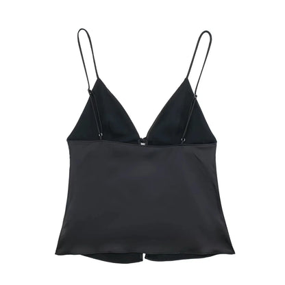 Women Front Bow Tie Top Elegant V Neck Solid Camis Sleeveless Backless Sexy Lady Straps Tanks Y2k Female Slim Crop Tops