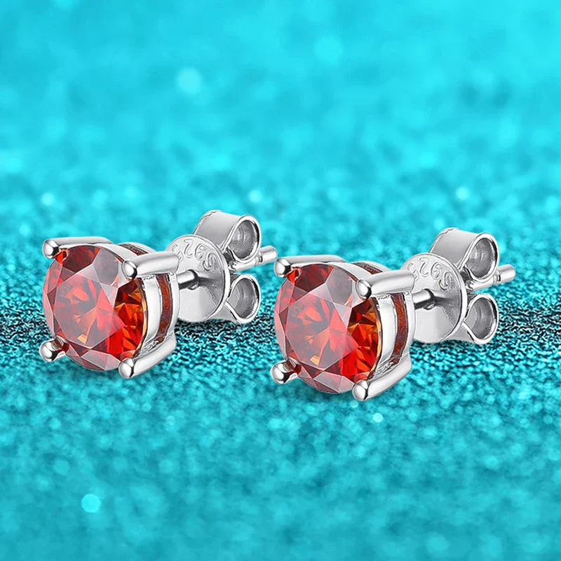 0.5-3CT Red Moissanite Stud Earrings for Women Luxury Jewelry S925 Sterling Silver Plated Platinum Party Ear Studs