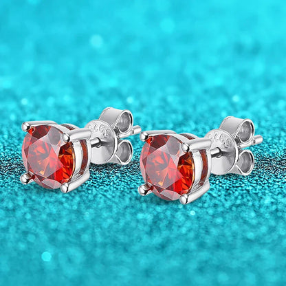 0.5-3CT Red Moissanite Stud Earrings for Women Luxury Jewelry S925 Sterling Silver Plated Platinum Party Ear Studs