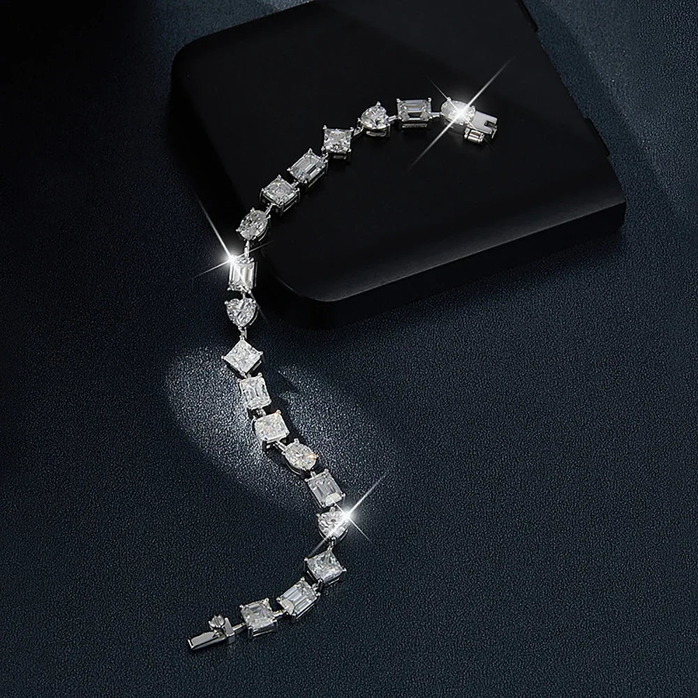 Irregular Full Moissanite Diamonds Bracelets for Women Princess Square Heart Emerald Cut Oval Shape Diamonds 925 Silver Bracelet