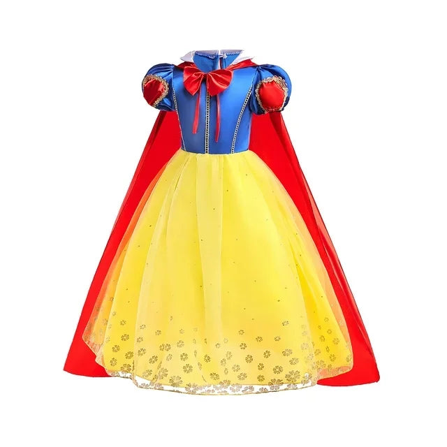 Vestido de Luxo Princesa Branca de Neve com Capa para Meninas Fantasia Infantil Cosplay de Fada Roupa de Carnaval para Crianças Vestido de Halloween
