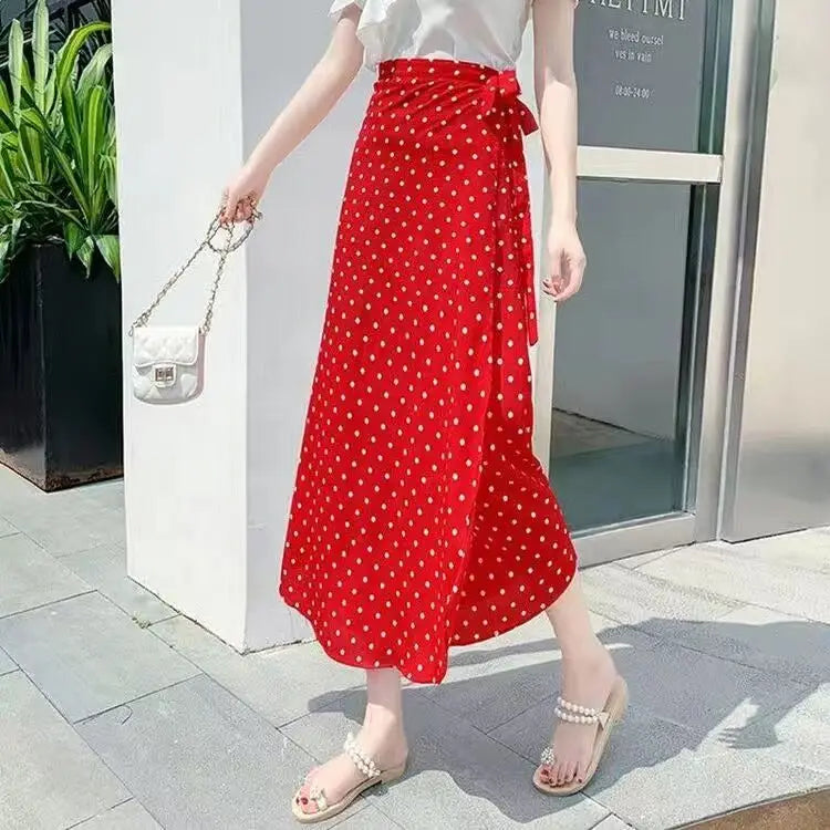 Wrap Skirts Women Casual Chiffon Tie-Waist Ruffle Wide Leg Loose