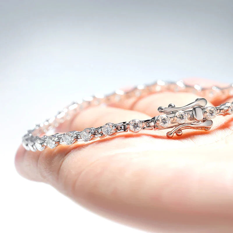 3mm D VVS1 Moissanite Tennis Bracelet Solid s925 Sterling Silver Plated 18k White Gold with GRA Bracelets for Women Man