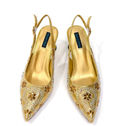 2024 Summer New Design Specials Italian Women Shoes and Bag Set in Royal Green Color Comfortable Heels With Rhinestone for Party