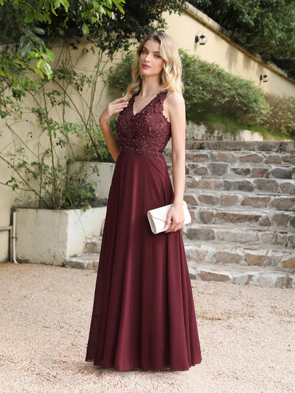 Dusty Pink Halter V-neck Lace Pearls Wedding Evening Dresses Long Dress Hollow Out Chiffon Elegant Party Dresses For Women 2024