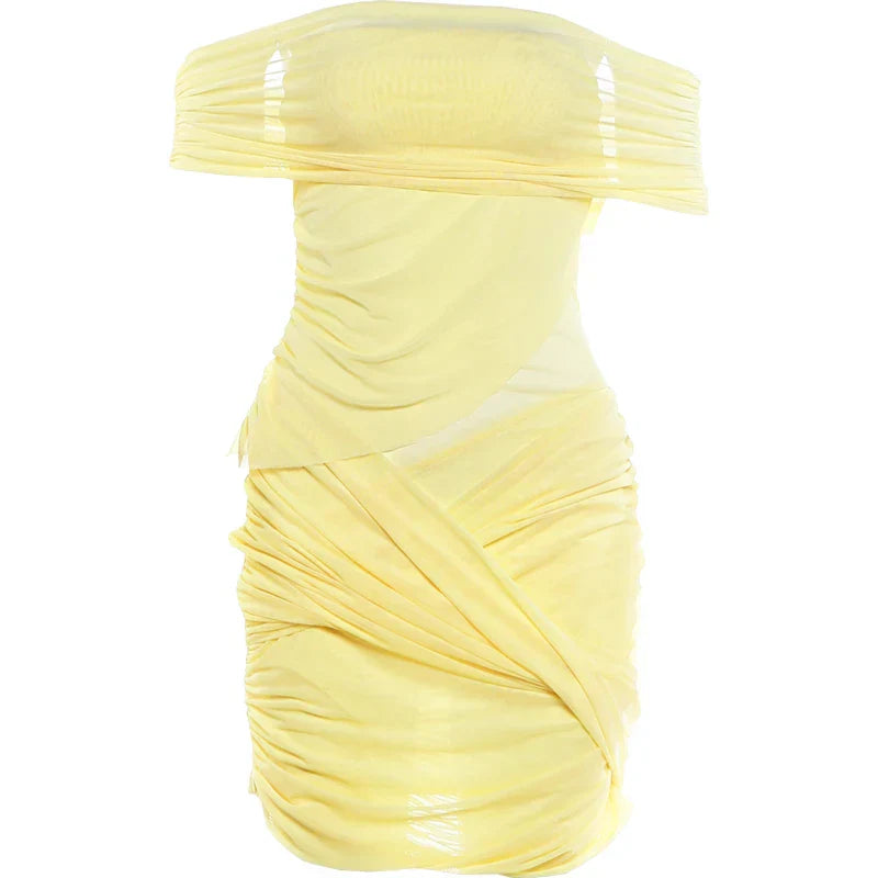 Sexy See Through Mini Dress Woman Slash Neck Backless Skinny Peach Buttocks Hot Girls Midnight Club Party Hipster Bodycon