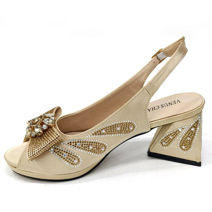 Italian Shoes and Bags Matching Set for Women Bow Rhinestones Peep Toe High Heels Purple Color Nigerian Party 2024