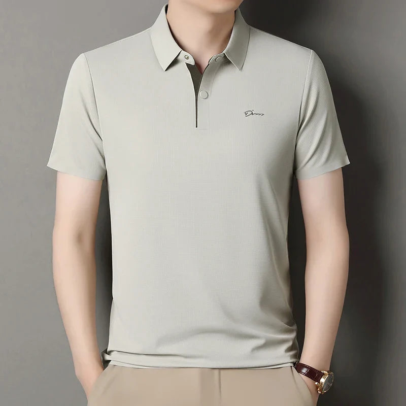 2025 High-end Brand Men's Short Sleeved Polo Shirt Summer Fashion D-letter Casual Business Ice Silk Cool T-shirt