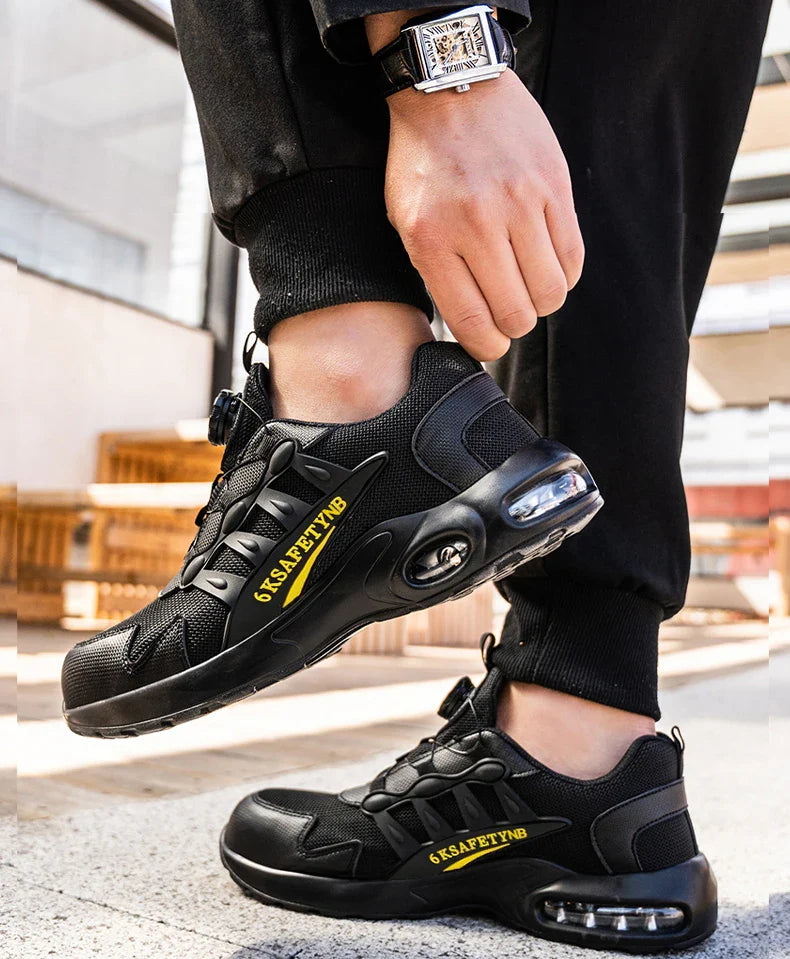 Men Safety Shoes Steel Toe Shoes Indestructible Shoes Lightweight Puncture Proof Work Boots Rotating Button Safety Shoes