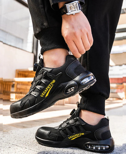 Men Safety Shoes Steel Toe Shoes Indestructible Shoes Lightweight Puncture Proof Work Boots Rotating Button Safety Shoes
