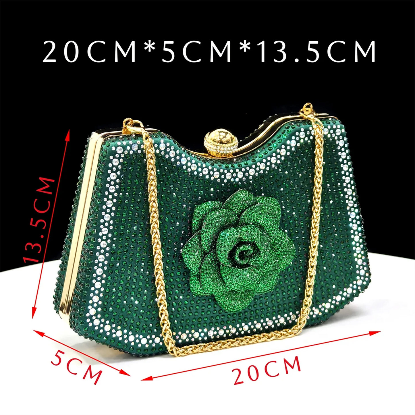 Luxury Green 3D Rose Rhinestone Shoes And Bag Set Women Pointed Toe Slingback High Heels Matching Clutch For Wedding Party