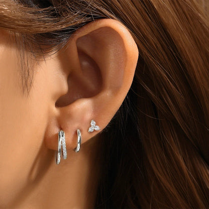 Aide 3pcs Set 925 Sterling Silver Double Gold Hoop Mini Zircon Stud Earrings For Women Hypoallergic Elegant INS Piercing Jewelry