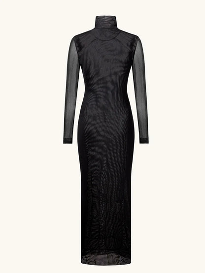 Fashion Women's Maxi Dresses Printed Turtleneck Regular Long Sleeves Sheath Slim Fit Eyes Causal Streetwear Vestidos