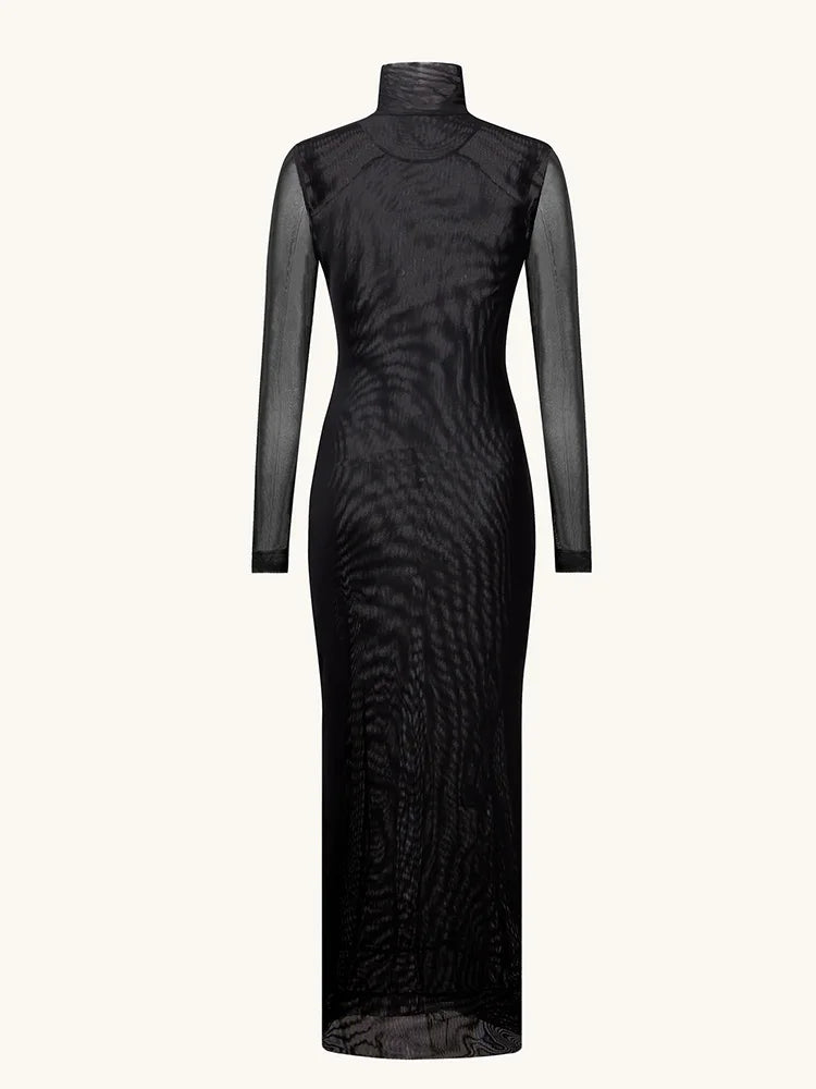 Fashion Women's Maxi Dresses Printed Turtleneck Regular Long Sleeves Sheath Slim Fit Eyes Causal Streetwear Vestidos