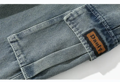 Autumn New Wide Leg Washing Jean Pants Men Trousers Neutral Solid Color Loose Casual Fashion Pocket Cargo Pants Big Size 8xl