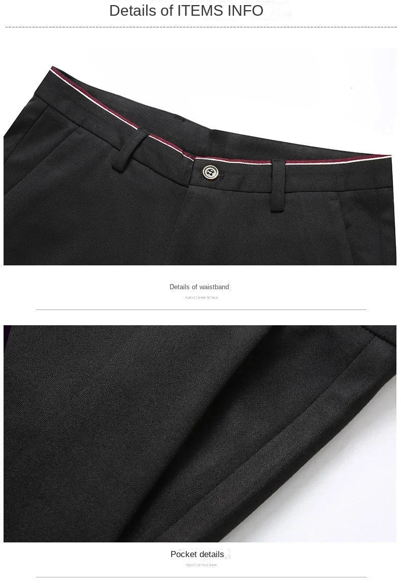 Spring and Autumn Men's Suit Pants Elastic Stretch Dress Pants Slim Male Casual Trousers Straight Leg Formal Black Blue
