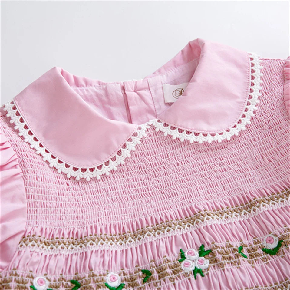 Pettigirl Children Kids Girls Summer Handmade Pink Princess Smocked Birthday Dresses Outfits Gift Size 2 3 4 5 6 8 10 12Y