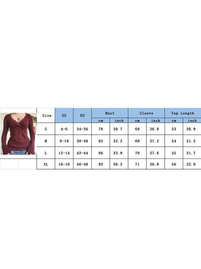 Women y2k Long Sleeve Bodycon T-Shirts Sexy V Neck Low-cut Solid Color Soft Slim Fit Tops Spring Fall Casual Going Out Tee Top