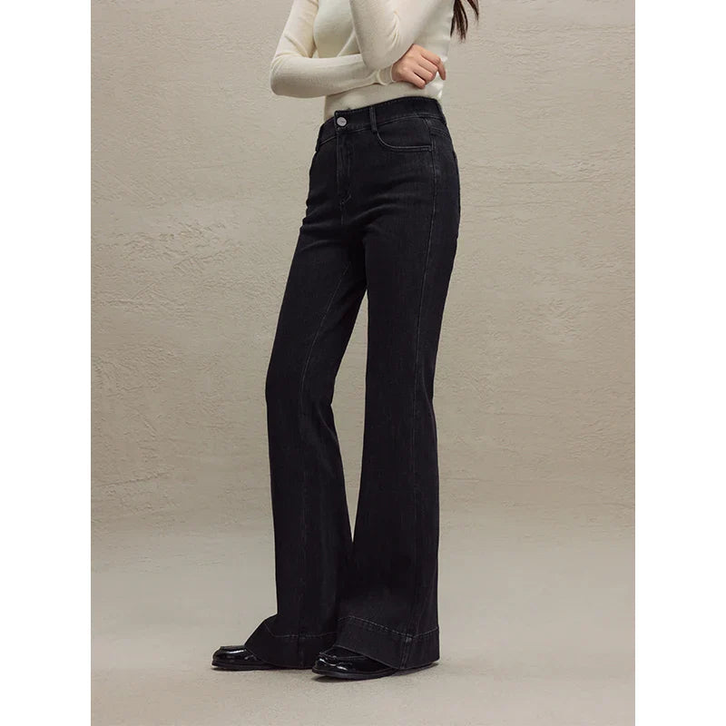 Retro Style High-waisted Black Bootcut Jeans for Women 2023 Autumn Winter New High Street Tall Slim Long Pants for Female