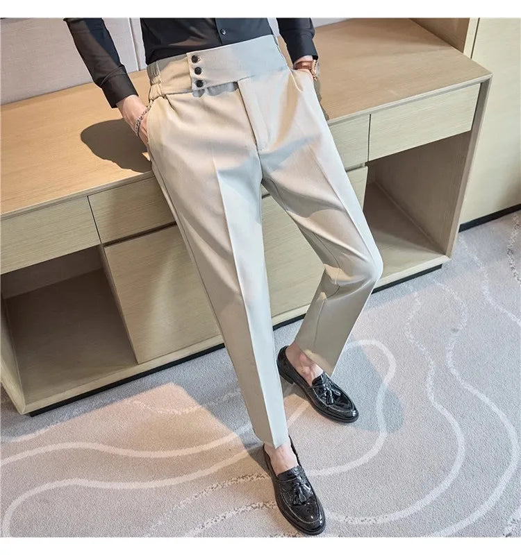 Men Summer Boutique Suits Pants Male Formal Wear Trousers Quality Men British Style Ice Silk Fabric Business Casual Suit Pants