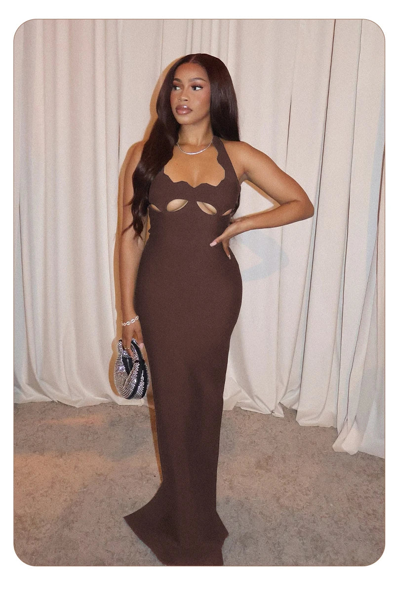 Red Cut-Out Halter Bodycon Christmas Dress for Women Sexy Backless Evening Dresses Sleeveless Slim Fit Party Dress
