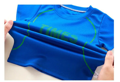 New children's set boys' summer Korean version letter printed quick drying short sleeved shorts sports set