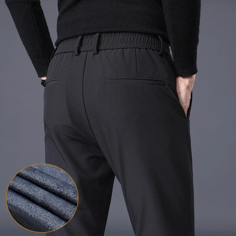 Fleece Pants Thick Men's Winter New Stretch Slim Business Warm Korean Fashion Plush Classic Trousers Male Brand 28-38