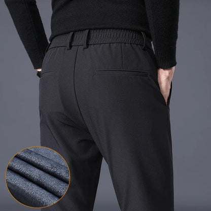 Fleece Pants Thick Men's Winter New Stretch Slim Business Warm Korean Fashion Plush Classic Trousers Male Brand 28-38