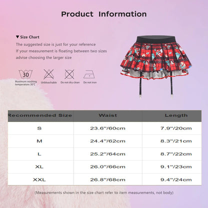 Women's Miniskirt with Garters Schoolgirl Cosplay Costume Plaid Layer with Tulle Lining Elastic Waistband Short Skirt Clubwear
