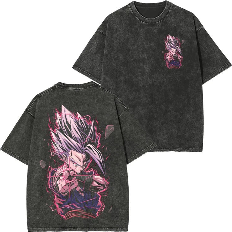 Retro Washed T-shirt Wukong Demon Man Buou Pure Cotton Cartoon Men's and Women's Animation Short-sleeved Clothing