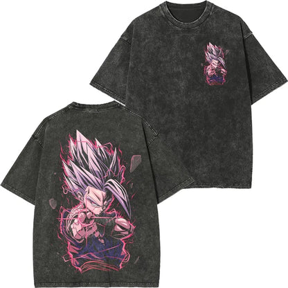 Retro Washed T-shirt Wukong Demon Man Buou Pure Cotton Cartoon Men's and Women's Animation Short-sleeved Clothing