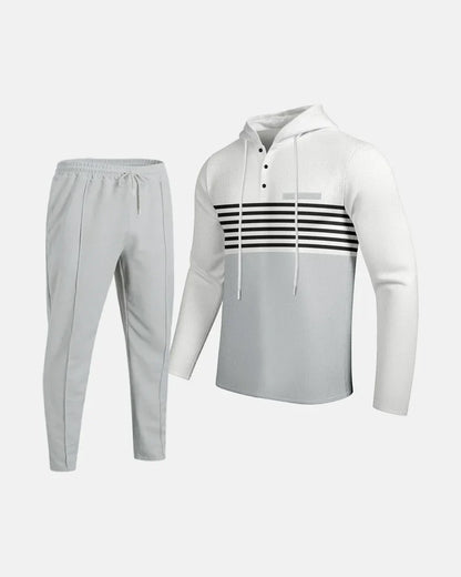 New Men's Waffle Casual Set Outdoor Four Seasons Versatile Trendy Stripe Color blocked Hoodie, Casual Pants Two Piece Set