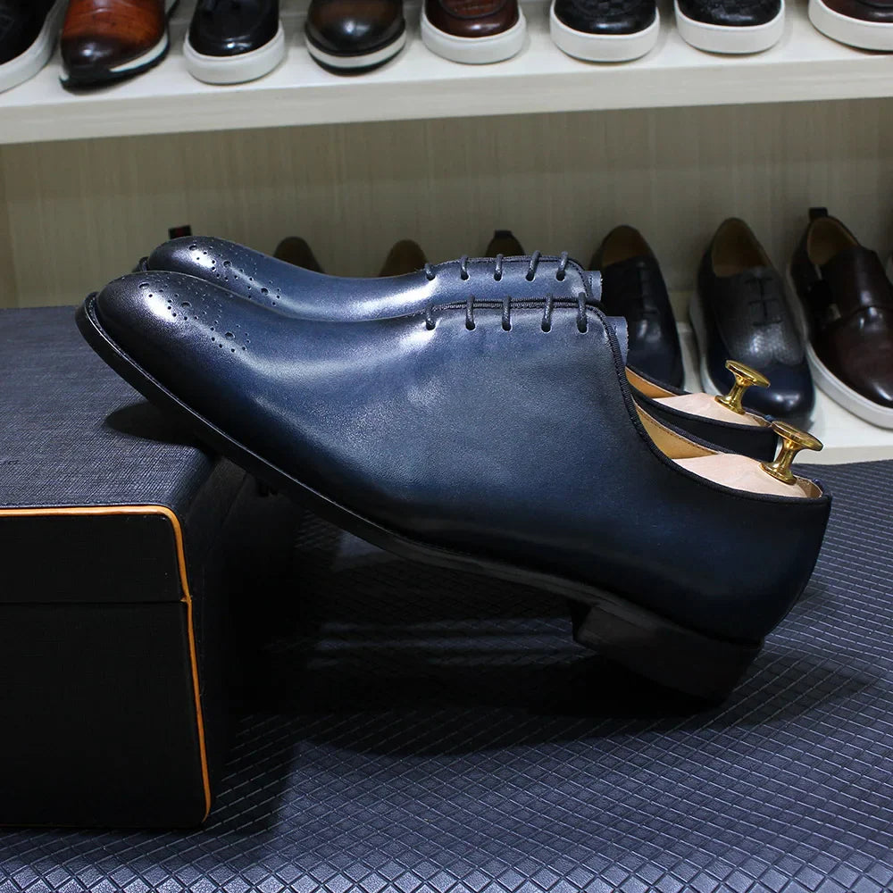 Genuine Leather Mens Formal Shoes Handmade Classic Whole Cut Oxfords Business Lace-up Plain Toe Wedding Dress Shoes for Men