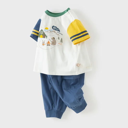 Boys Summer Suit Children Printed Short Sleeve T-shirt Shorts Two-Piece Set Casual Tops Pants Clothing Set DB2260680