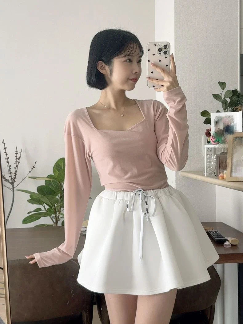 New Japanese Style Drawstring Casual Cute Girl Skirt 2025 Spring and Summer Sweet Ladies Elastic Waist Kawaii Short Skirt Women