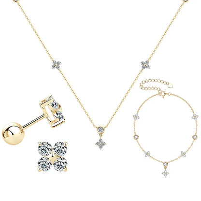Moissanite Necklace Bracelet Earring 925 Sterling Silver Four Leaf Flower Pendant Moissanites Jewelry Set For Wedding Gift