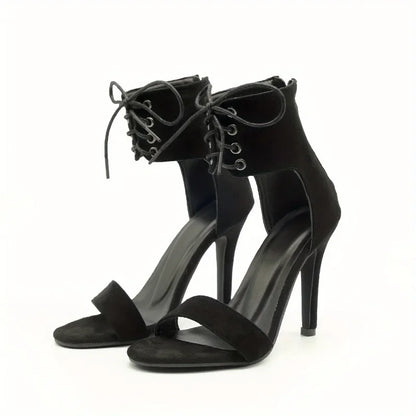 Black Gladiator Sandals For Women 2024 Summer Sexy Open Toe Belt Buckle Cover Heeled Thin High Heels Shoes Club Party Pumps