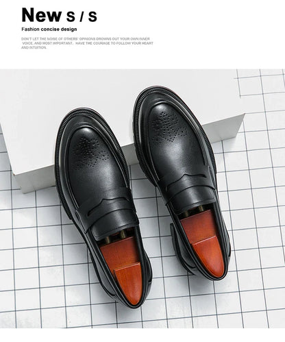 Platform Wedding Brogues Shoes For Men Classic Office Social Men's Dress Leather Shoes Formal Casual Business Loafers Male