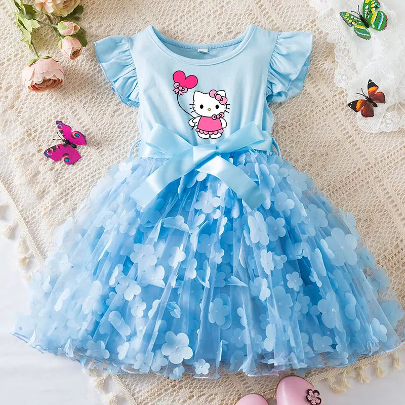Girls Summer Dress Cartoon Bow Tutu Dress 3D Butterfly Cute Cotton Party Casual Dress for Baby 2-6 Years
