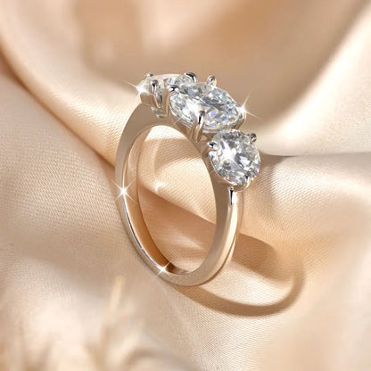 Round 8mm&6.5mm Moissanite Engagement Ring for Women 14K Gold Filled Three Stone Wedding Ring Sparkling Jewelry Gift