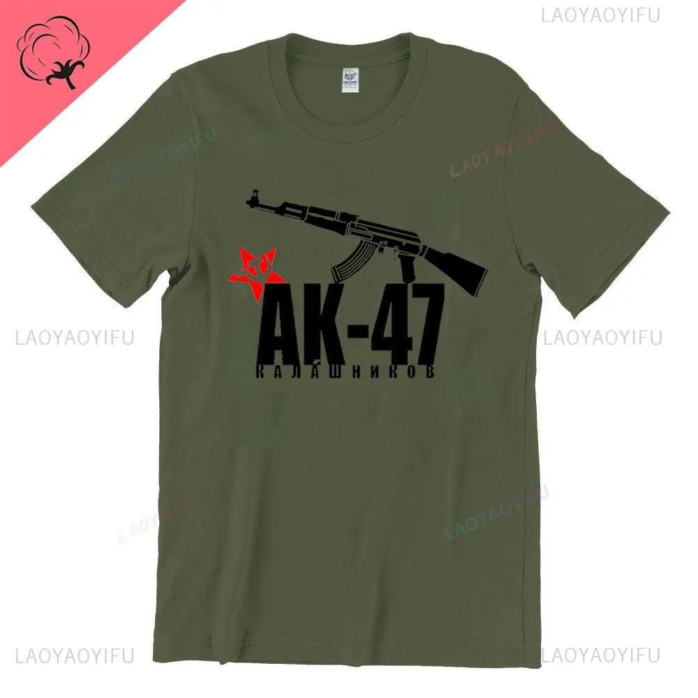 Vintage Classic Man Ak 47 TShirt Casual Fashion Military Fan Printed Cotton Shirt Summer O-neck Breathable Short-sleev Camisetas