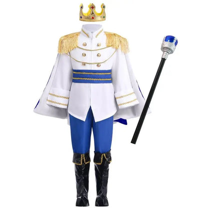 7 Pieces Boys King Carnival Costume Medieval Royal Prince Full Set Outfits for Halloween Birthday Party Fancy Dress Up