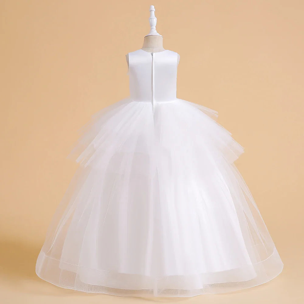 Vestidos de Festa de Daminha Batismo de Verão Meninas Elegante Tule Vestido de Noiva Formatura Menina Laço Princesa Vestido de Aniversário Fantasia de Natal
