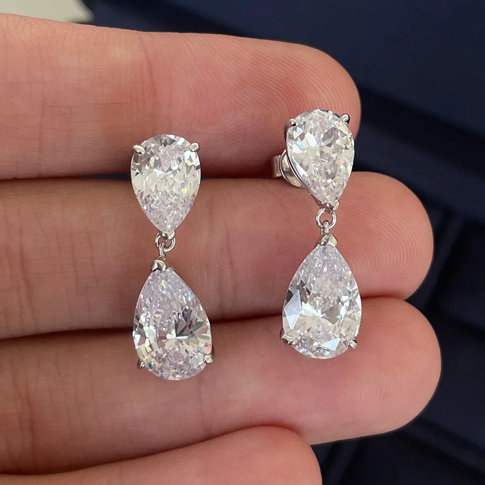 Waterdrop Moissanite Drop Earrings for Women Double Pear Cut Diamond Ear Stud 925 Sterling Silver Fine Jewelry with Certificate