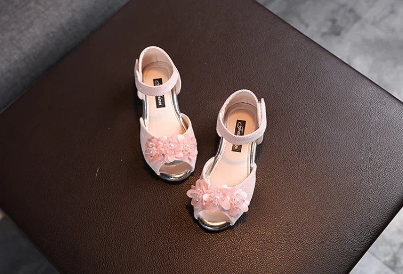 Girls Rhinestone Flower Shoes Low Heel Flower Wedding Party Dress Pump Shoes Princess Shoes For Kids Toddler