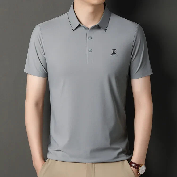 Gray Men's Cool Golf, Business Casual Polo Shirt，2024 Summer New Seamless T-shirt, Fashion Popular Lapel Short Sleeve