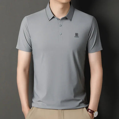 Gray Men's Cool Golf, Business Casual Polo Shirt，2024 Summer New Seamless T-shirt, Fashion Popular Lapel Short Sleeve