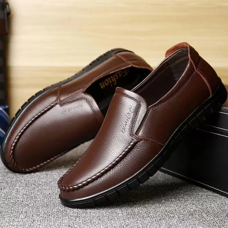 Genuine Leather Men's Shoes Breathable Soft Bottom Casual Business Shoes for Middle-Aged And Elderly Spring Autumn Wear