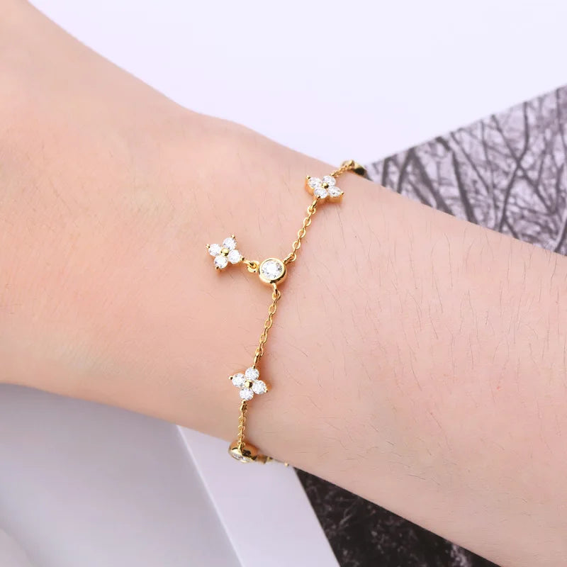 4-Leaf Clover GRA Certified 0.9cttw D Color Moissanite Diamond Bracelet for Woman 925 Silver Link Bracelets Fine Jewelry
