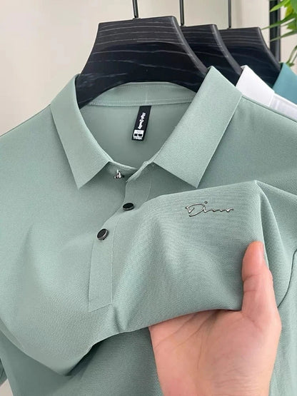Summer new high-quality ice silk fabric comfortable polo shirt fashionable high-end mens exquisite badge breathable short sleeve